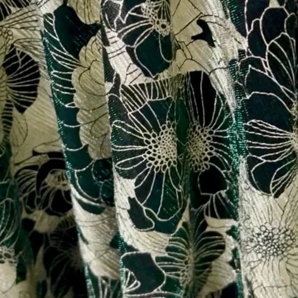 Betsy & Adam One-Shoulder Gold & Black Gown Dress Green Metallic Sheen Size 10 - Picture 3 of 9